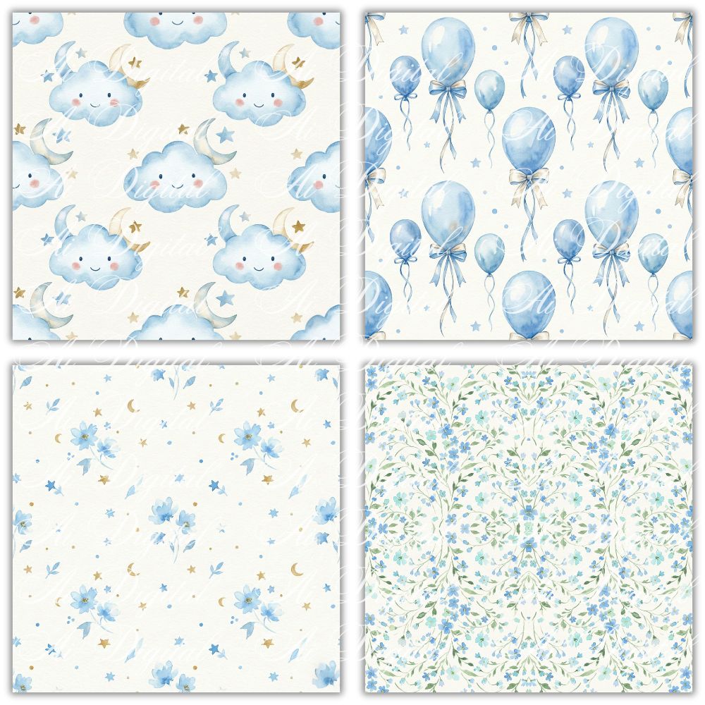 Blue Baby Bear Clipart Bundle 56 png + 20 seamless jpg patterns