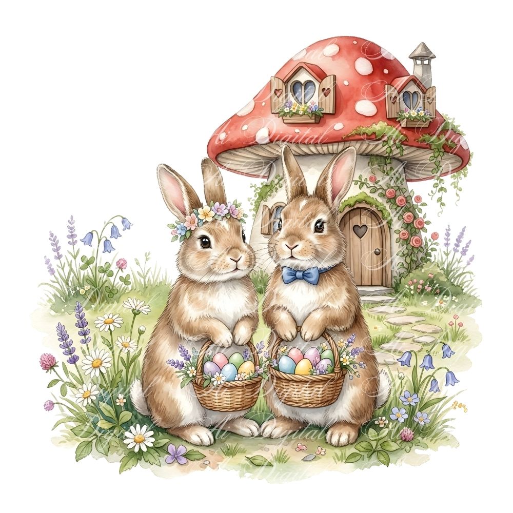 Easter Bunny Clipart Bundle – 20 PNG Watercolor Easter Illustrations