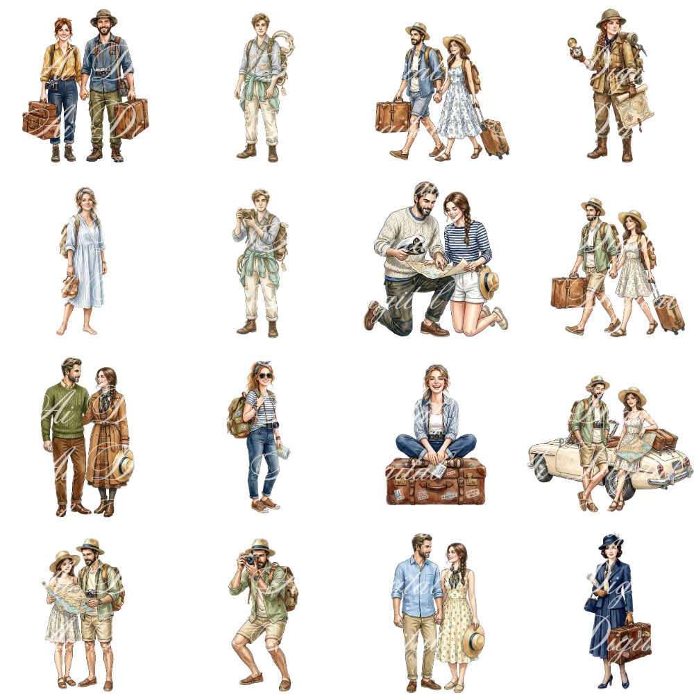 Travellers Clipart Bundle – 157 Vintage Travel PNG Files