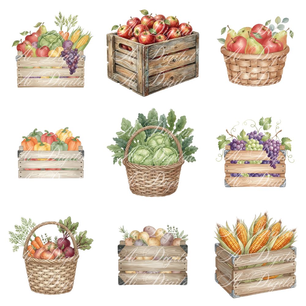 Farmhouse Clipart Bundle – 116 Watercolor PNG