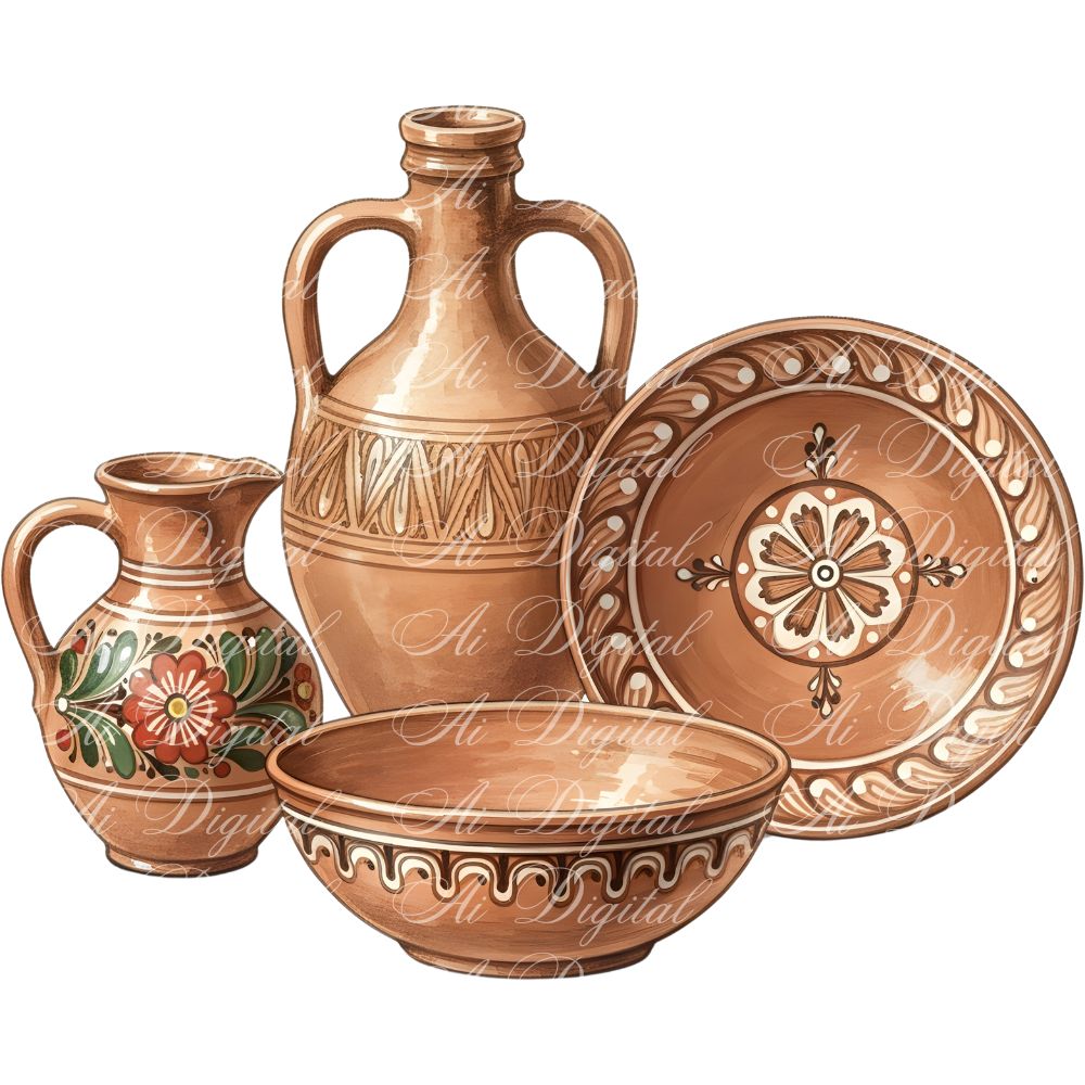 Clay Pottery PNG Clipart Set – 60 Transparent PNG Files (300 DPI)