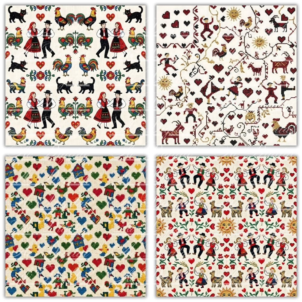 Bulgarian Embroidery Valentine’s Patterns – 33 Digital Papers