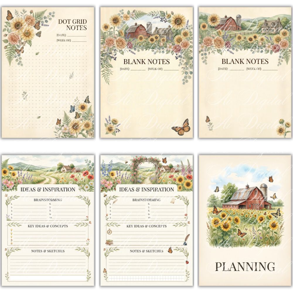 Farmhouse Planner Printable A5 – 50+ Pages, Weekly Daily Meal Garden Budget Planner PDF