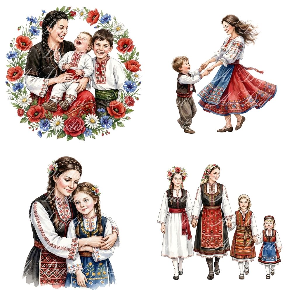 Bulgarian Mother & Kids Clipart Bundle