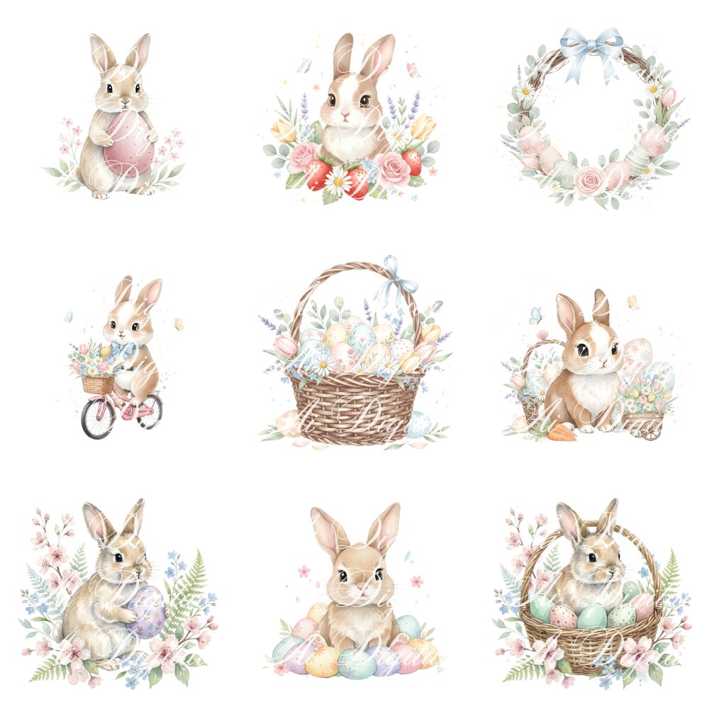Easter Bunny Clipart Bundle – 106 PNG & 25 Seamless Patterns