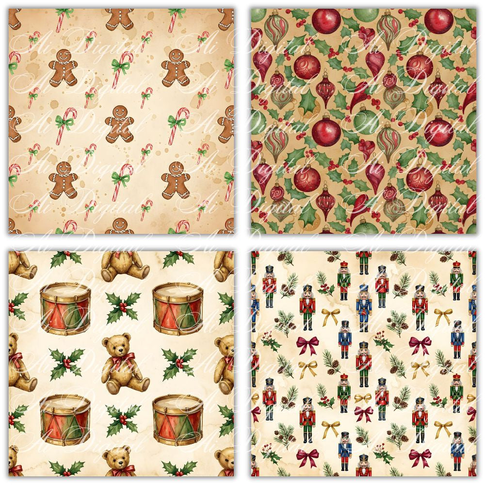 Vintage Christmas Clipart Bundle – 120 PNG & 20 Seamless Patterns