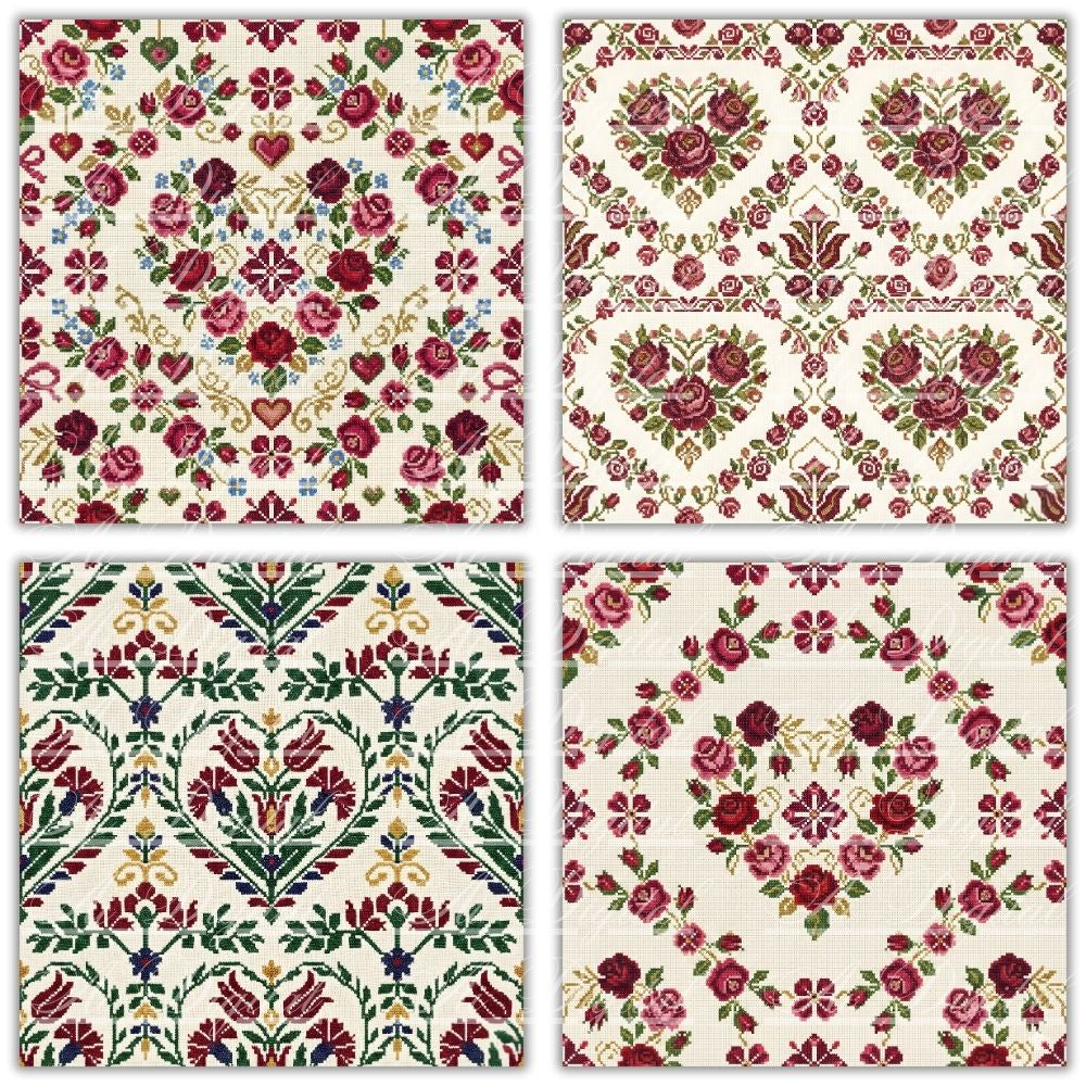 Bulgarian Embroidery Valentine’s Patterns – 33 Digital Papers