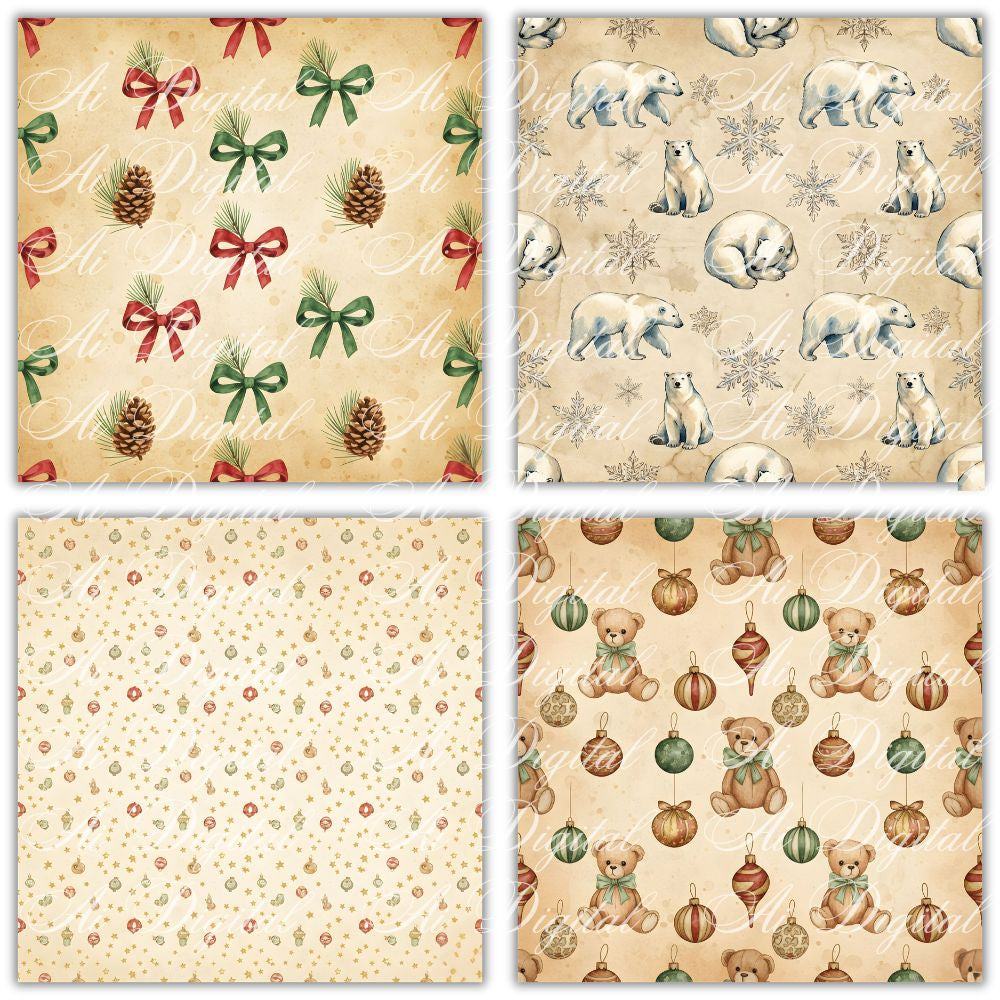 Vintage Christmas Clipart Bundle – 120 PNG & 20 Seamless Patterns