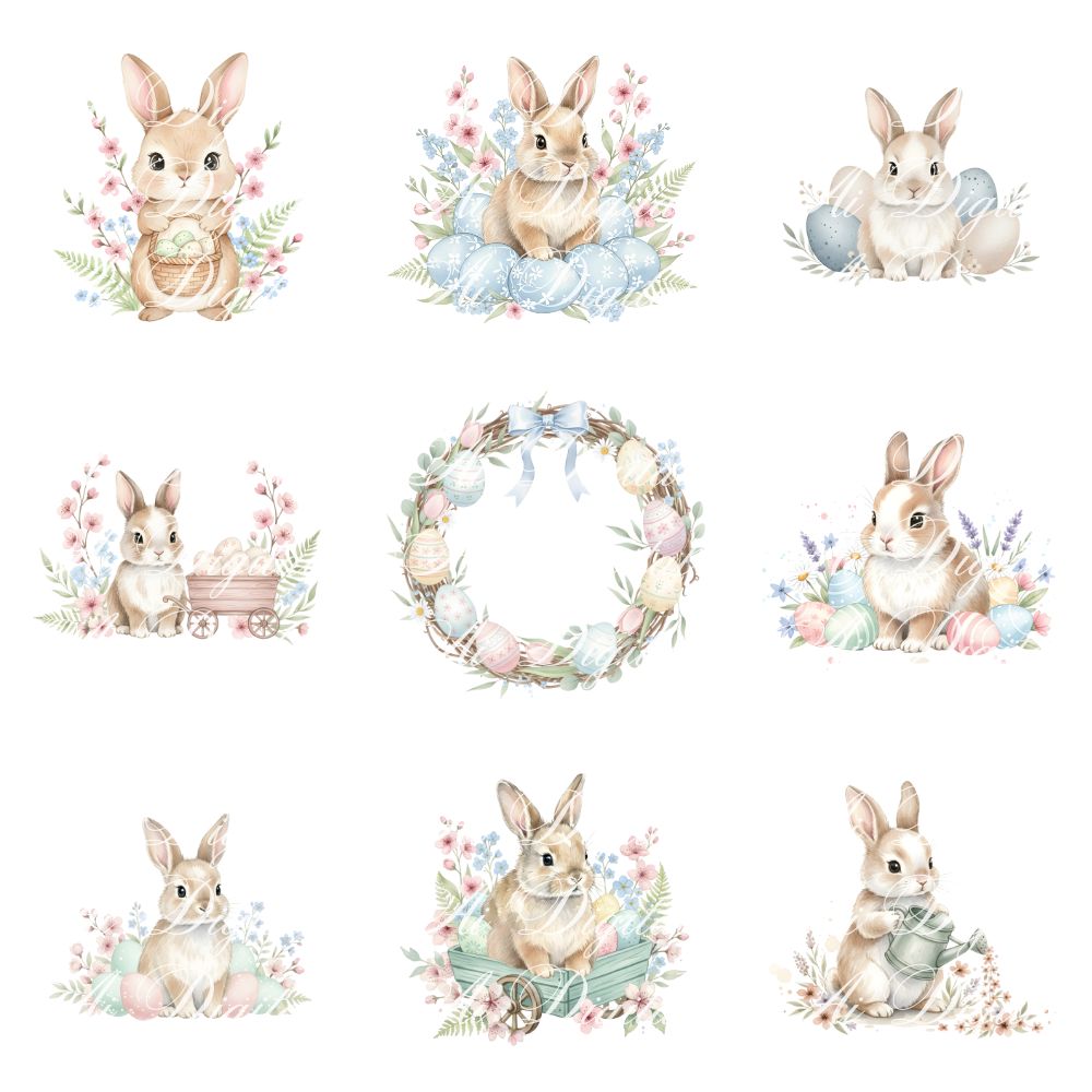 Easter Bunny Clipart Bundle – 106 PNG & 25 Seamless Patterns
