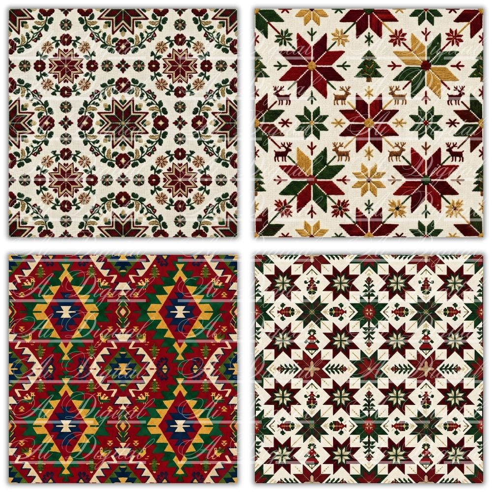 Bulgarian Embroidery Christmas Digital Paper Pack