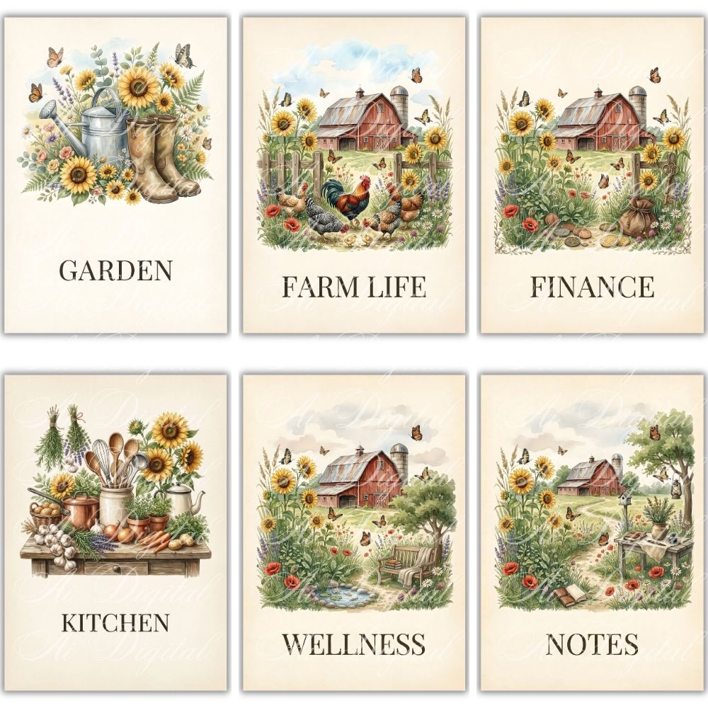 Farmhouse Planner Printable A5 – 50+ Pages, Weekly Daily Meal Garden Budget Planner PDF