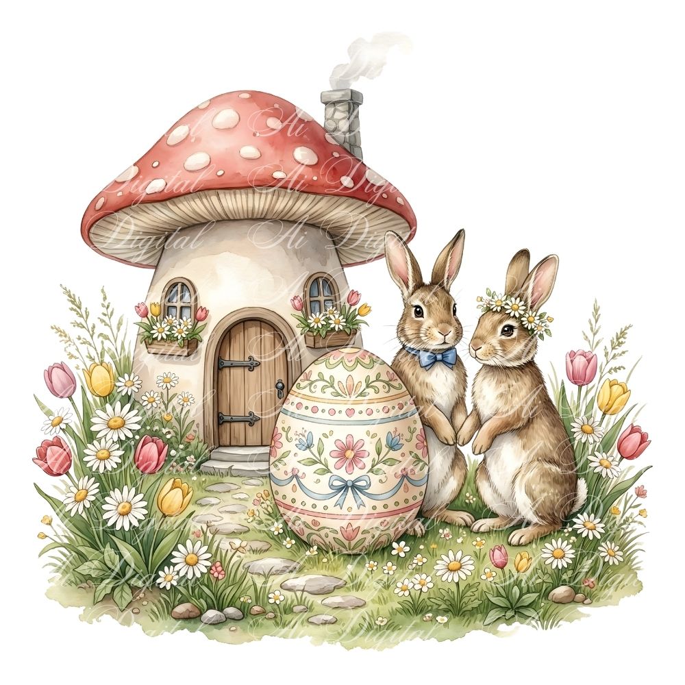 Easter Bunny Clipart Bundle – 20 PNG Watercolor Easter Illustrations