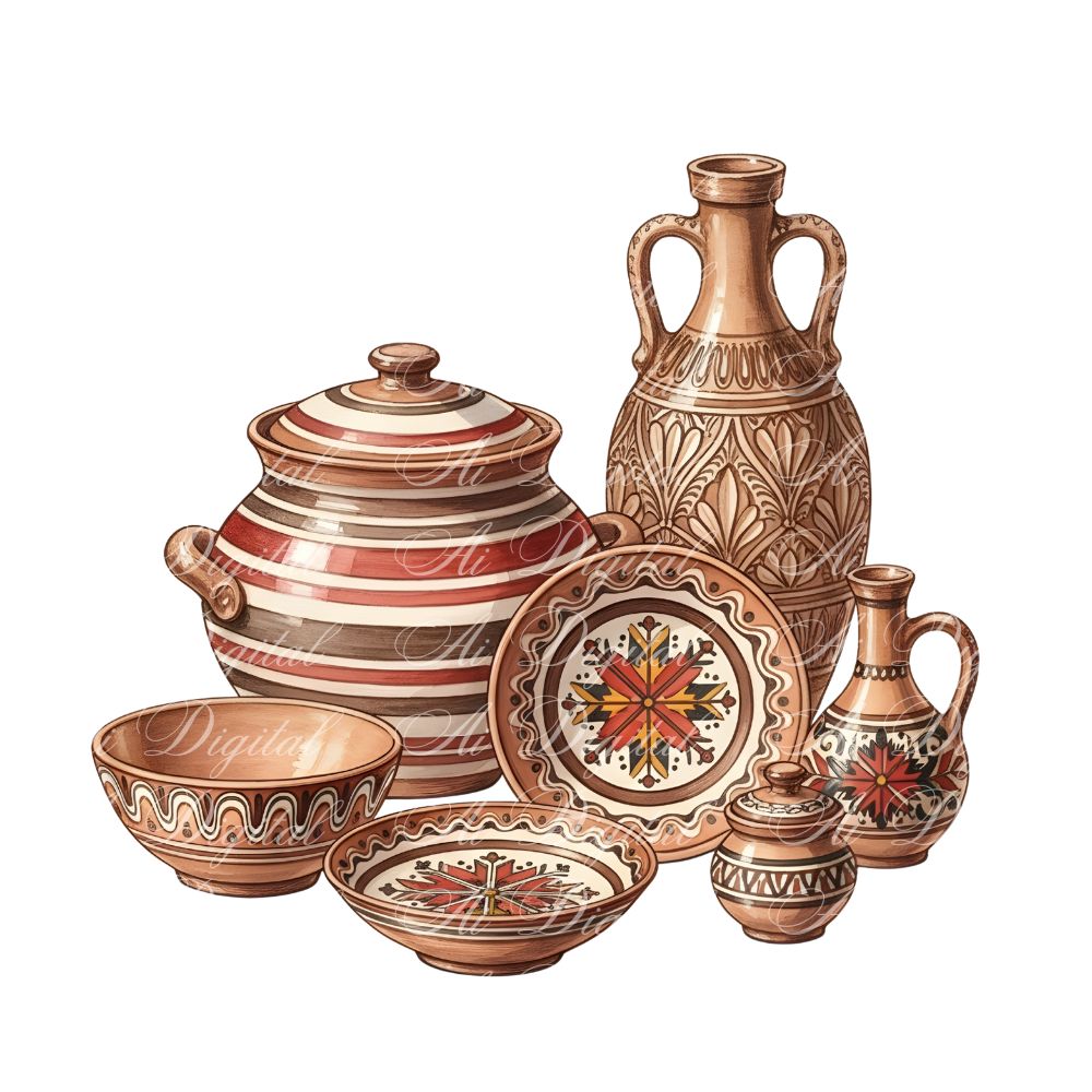 Clay Pottery PNG Clipart Set – 60 Transparent PNG Files (300 DPI)