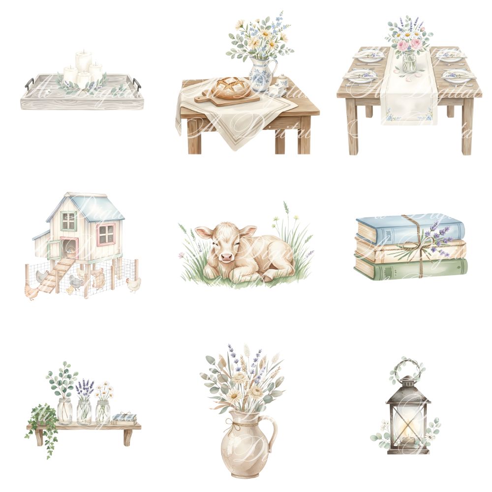 Farmhouse Clipart Bundle – 116 Watercolor PNG