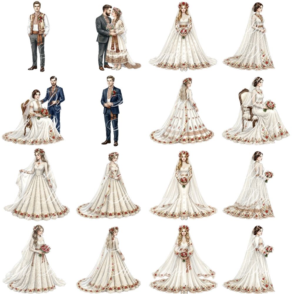 Bulgarian Wedding Clipart Bundle – 160 PNG Watercolor Wedding Illustrations
