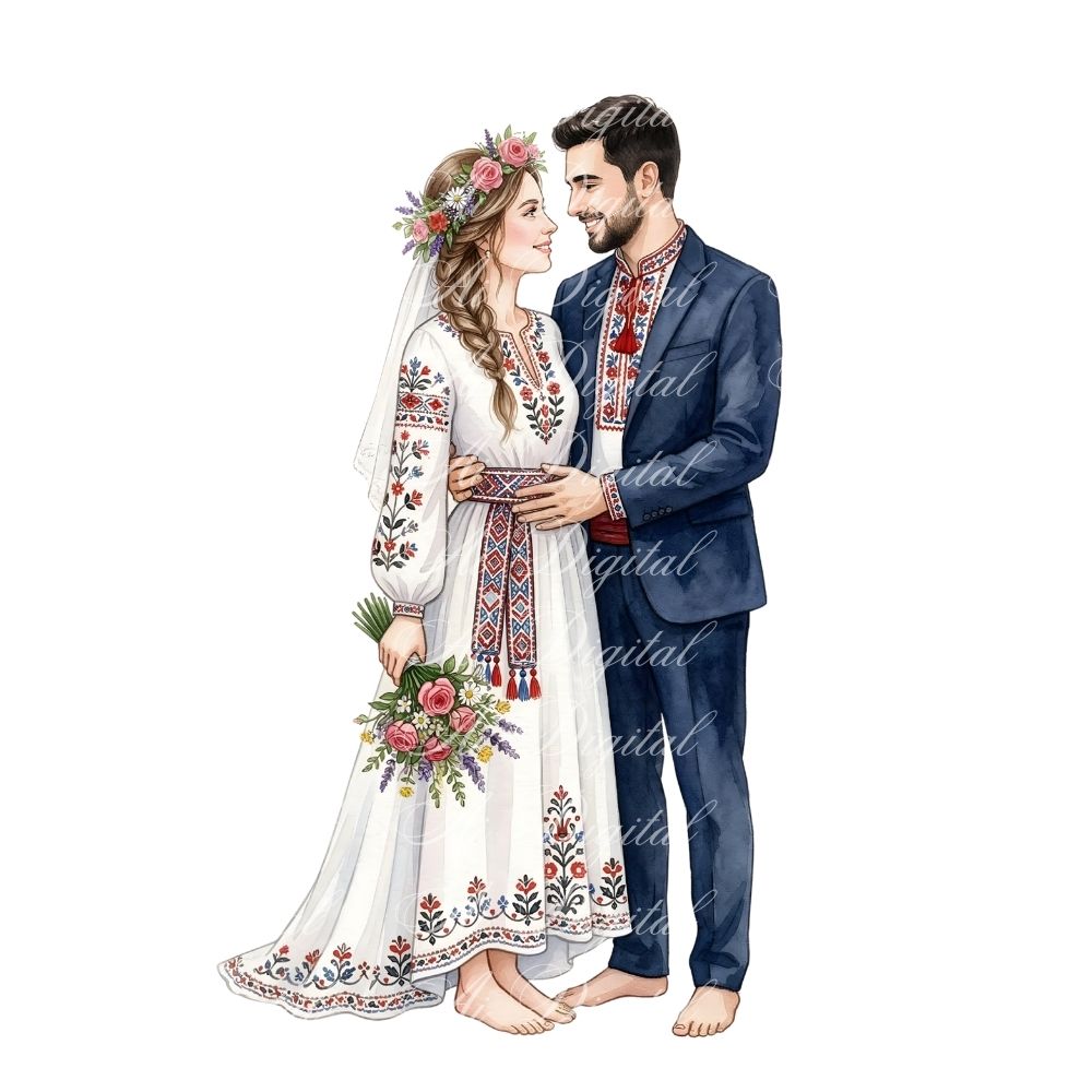 Bulgarian Wedding Clipart Bundle – 160 PNG Watercolor Wedding Illustrations