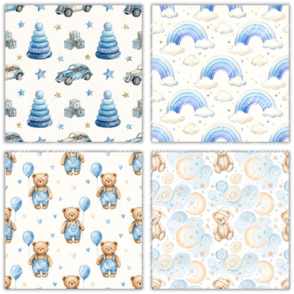 Blue Baby Bear Clipart Bundle 56 png + 20 seamless jpg patterns