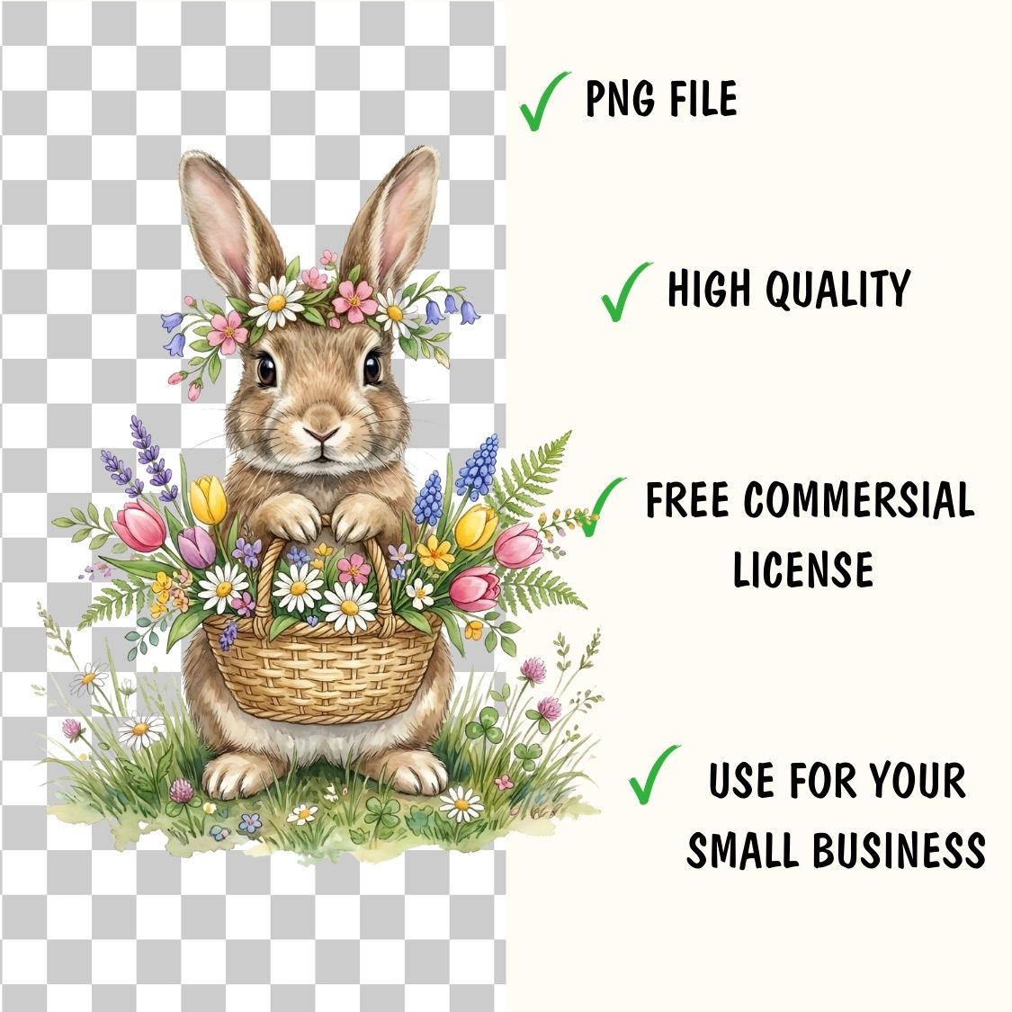 Spring Bunnies Watercolor Clipart Bundle (42 PNG)