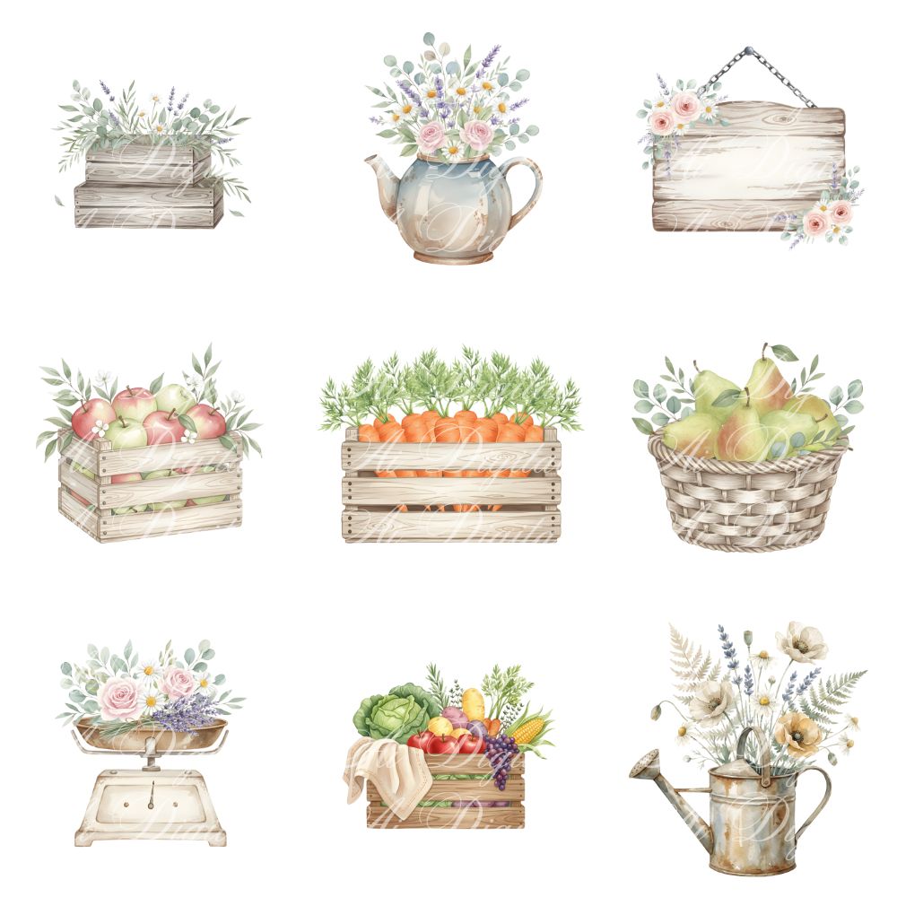 Farmhouse Clipart Bundle – 116 Watercolor PNG