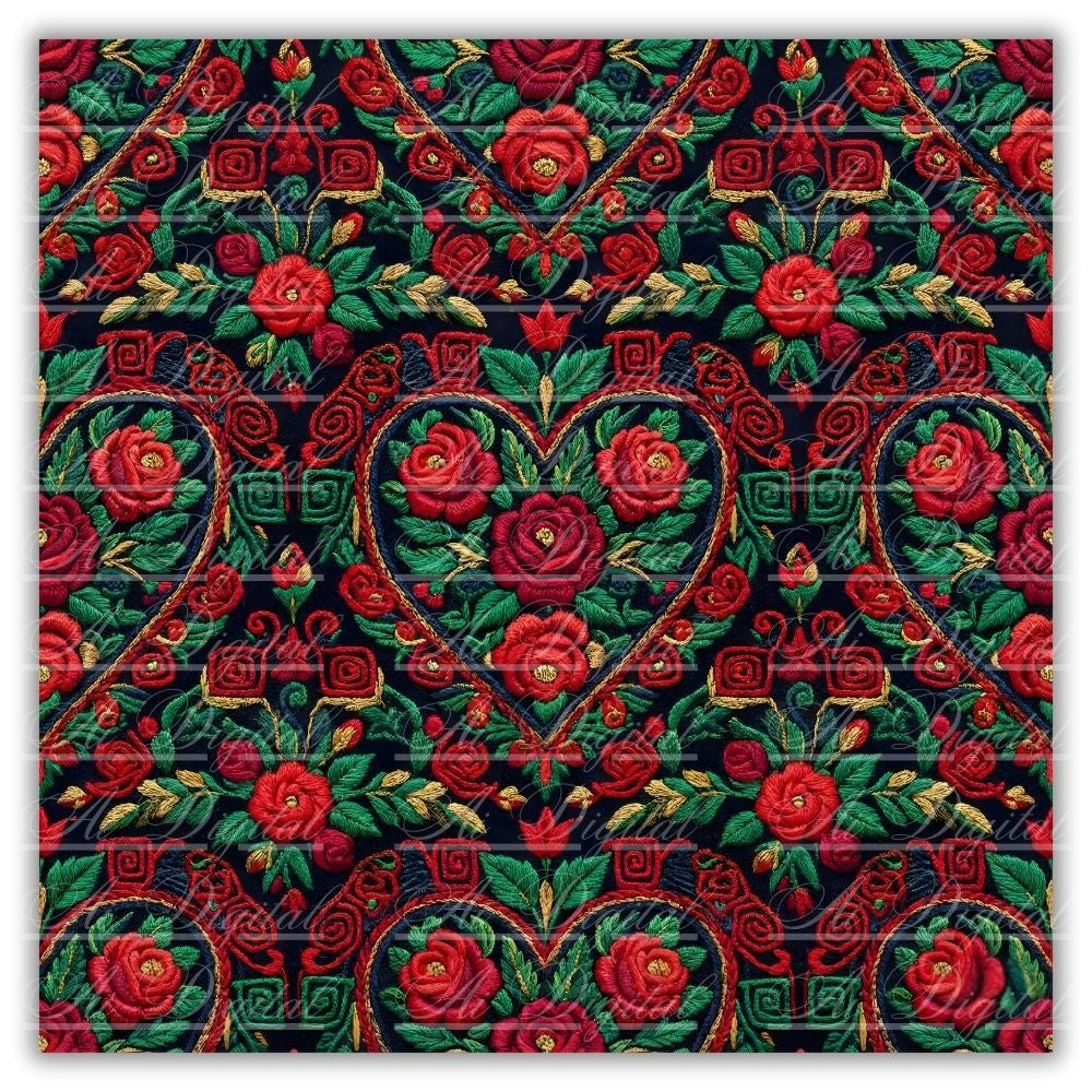 Bulgarian Embroidery Valentine’s Patterns – 33 Digital Papers