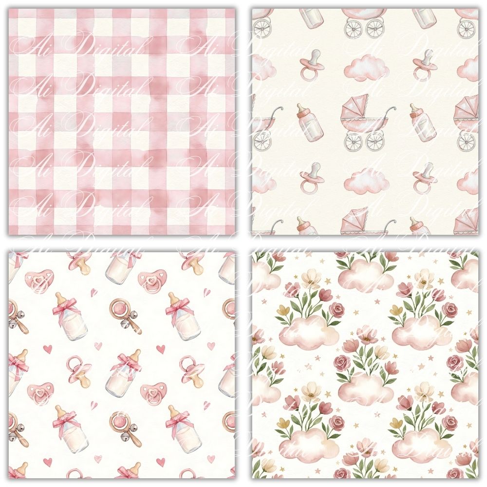 Pink Baby Teddy Bear Clipart Collection – PNG & Seamless Patterns (54 PNG + 20 JPG, 300 DPI)