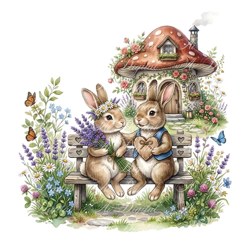 Easter Bunny Clipart Bundle – 20 PNG Watercolor Easter Illustrations