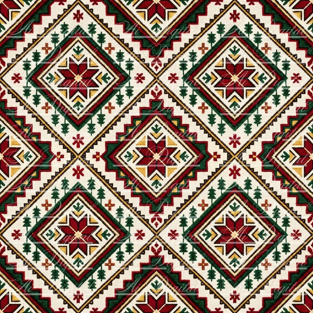 Bulgarian Embroidery Christmas Digital Paper Pack
