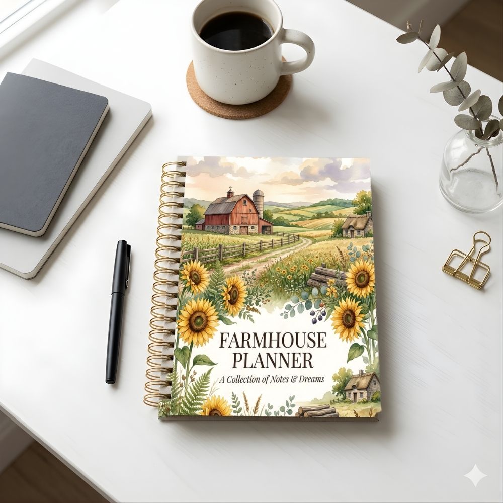 Farmhouse Planner Printable A5 – 50+ Pages, Weekly Daily Meal Garden Budget Planner PDF