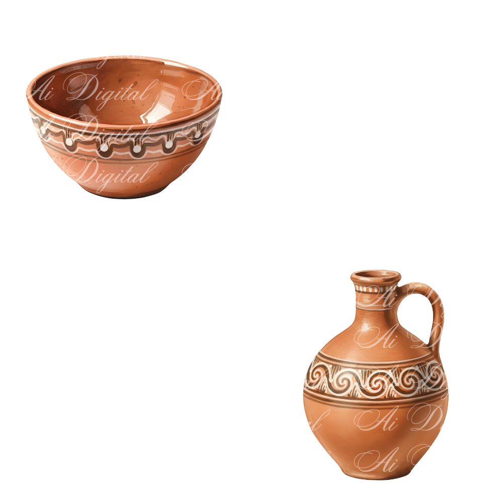 Clay Pottery PNG Clipart Set – 60 Transparent PNG Files (300 DPI)