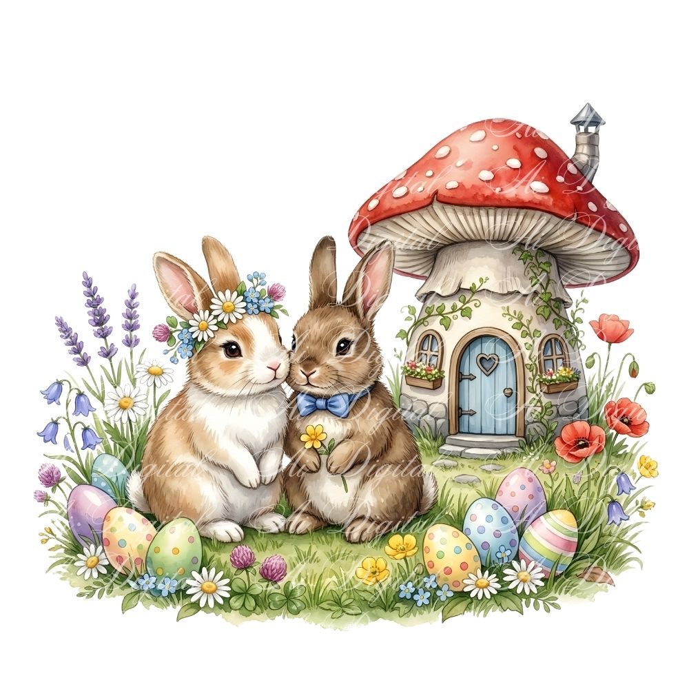 Easter Bunny Clipart Bundle – 20 PNG Watercolor Easter Illustrations