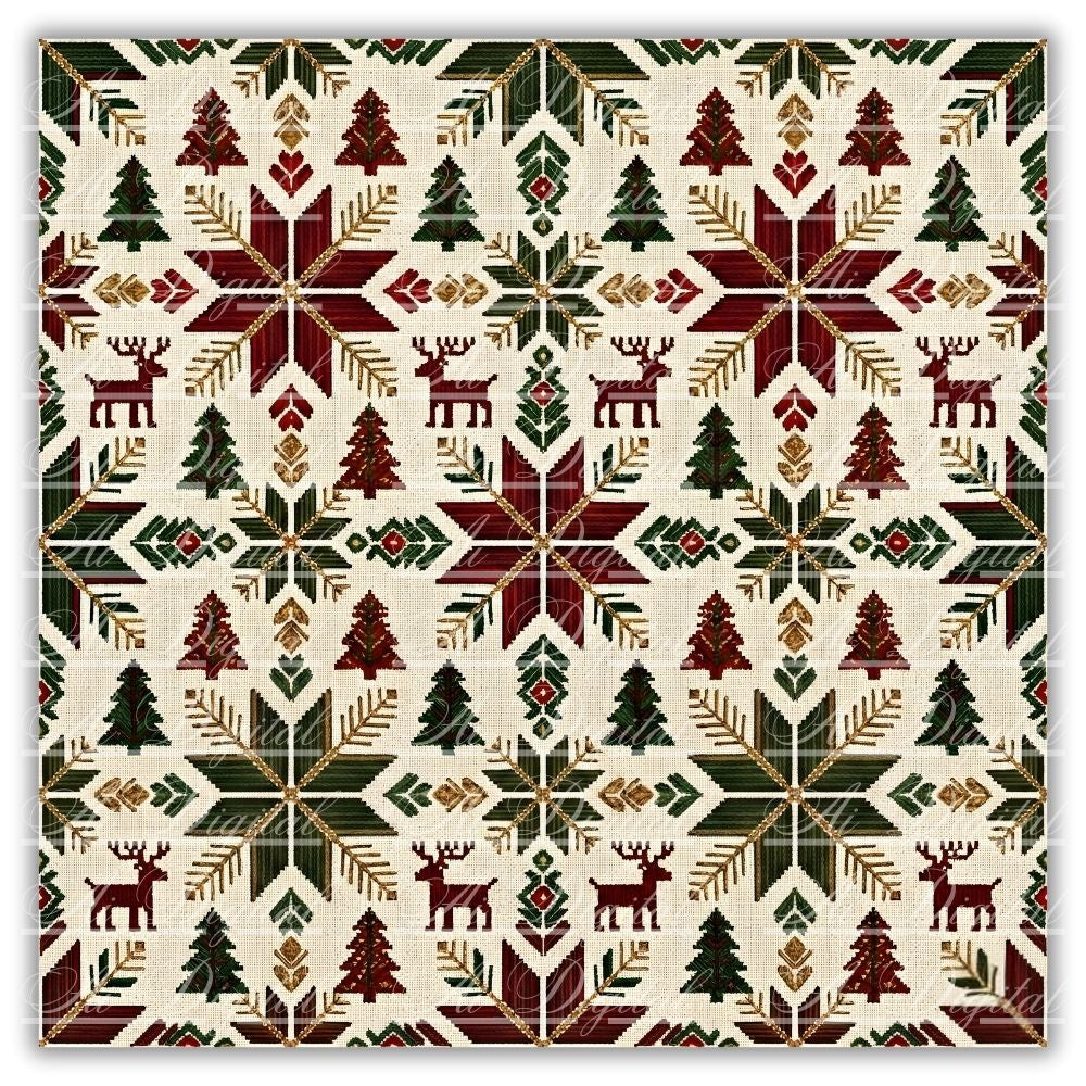 Bulgarian Embroidery Christmas Digital Paper Pack