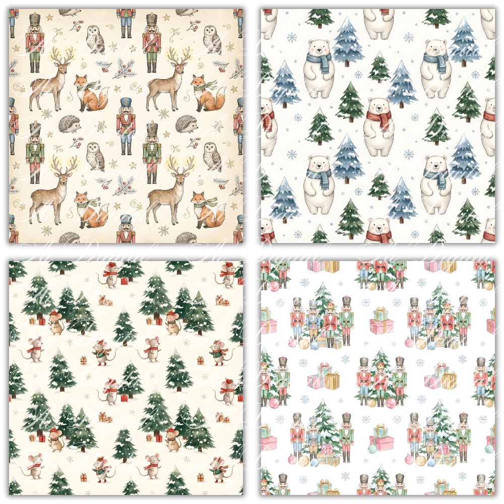 Vintage Christmas Clipart Bundle – 120 PNG & 20 Seamless Patterns