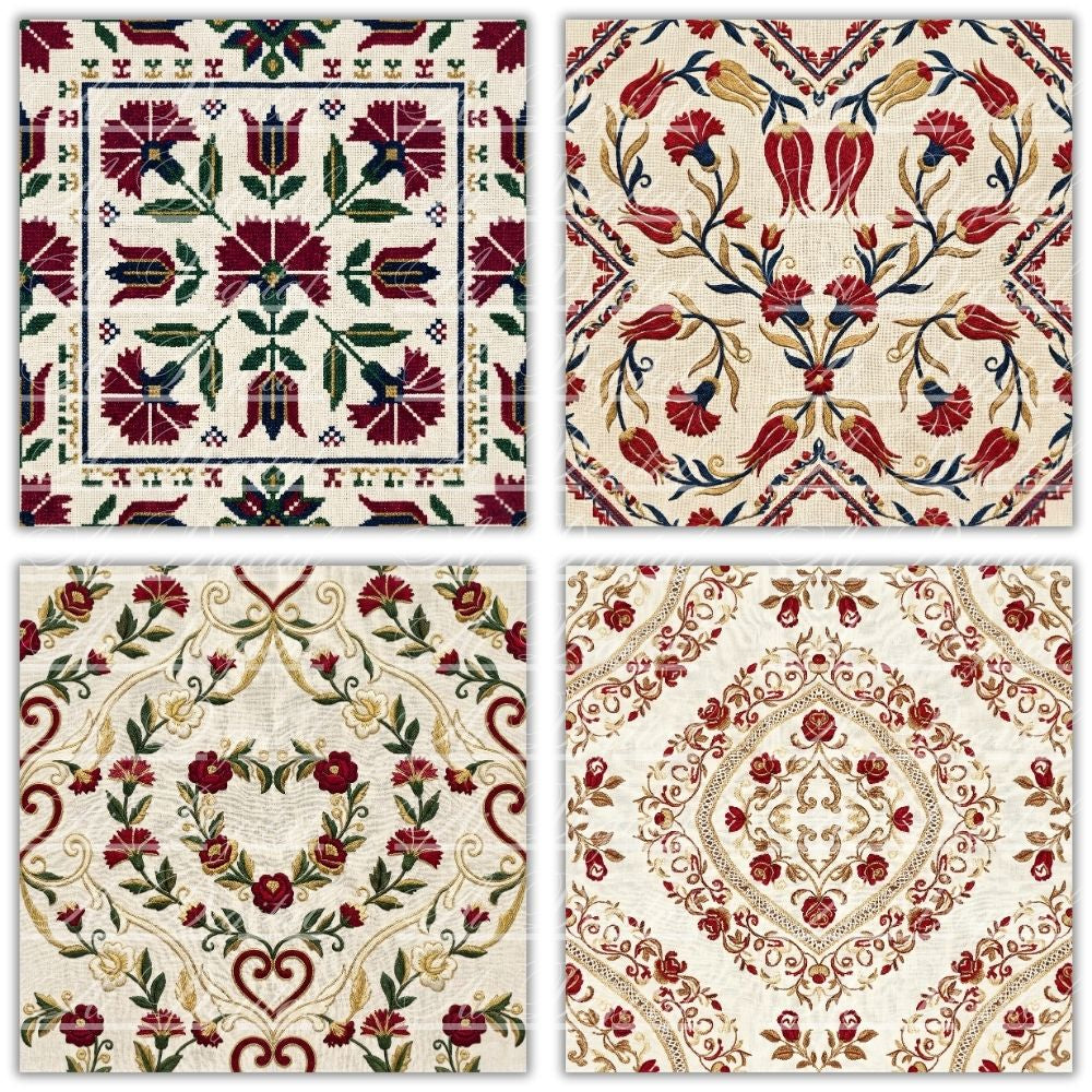 Bulgarian Embroidery Valentine’s Patterns – 33 Digital Papers