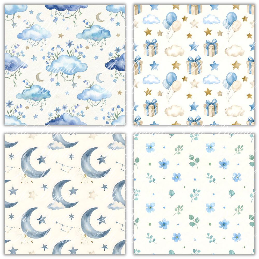 Blue Baby Bear Clipart Bundle 56 png + 20 seamless jpg patterns