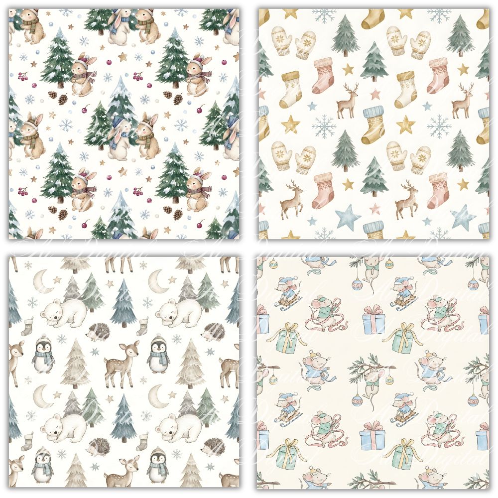 Vintage Christmas Clipart Bundle – 120 PNG & 20 Seamless Patterns