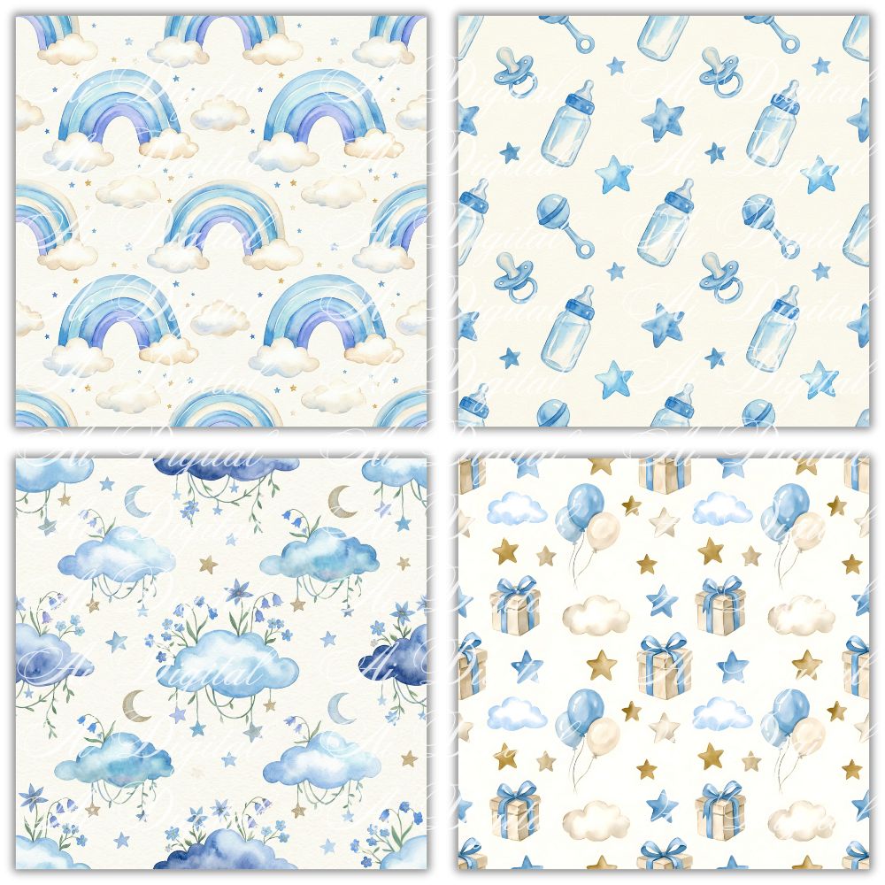 Blue Baby Bear Clipart Bundle 56 png + 20 seamless jpg patterns