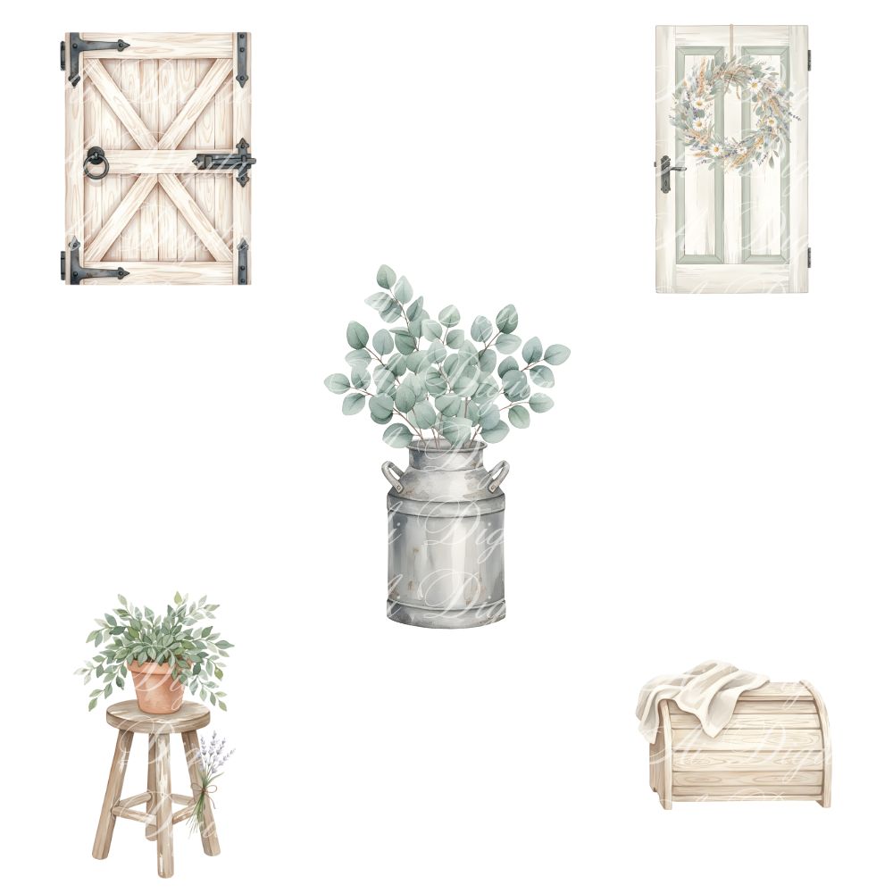 Farmhouse Clipart Bundle – 116 Watercolor PNG