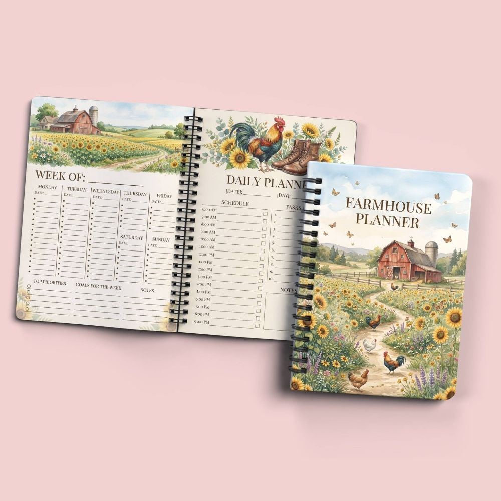 Farmhouse Planner Printable A5 – 50+ Pages, Weekly Daily Meal Garden Budget Planner PDF