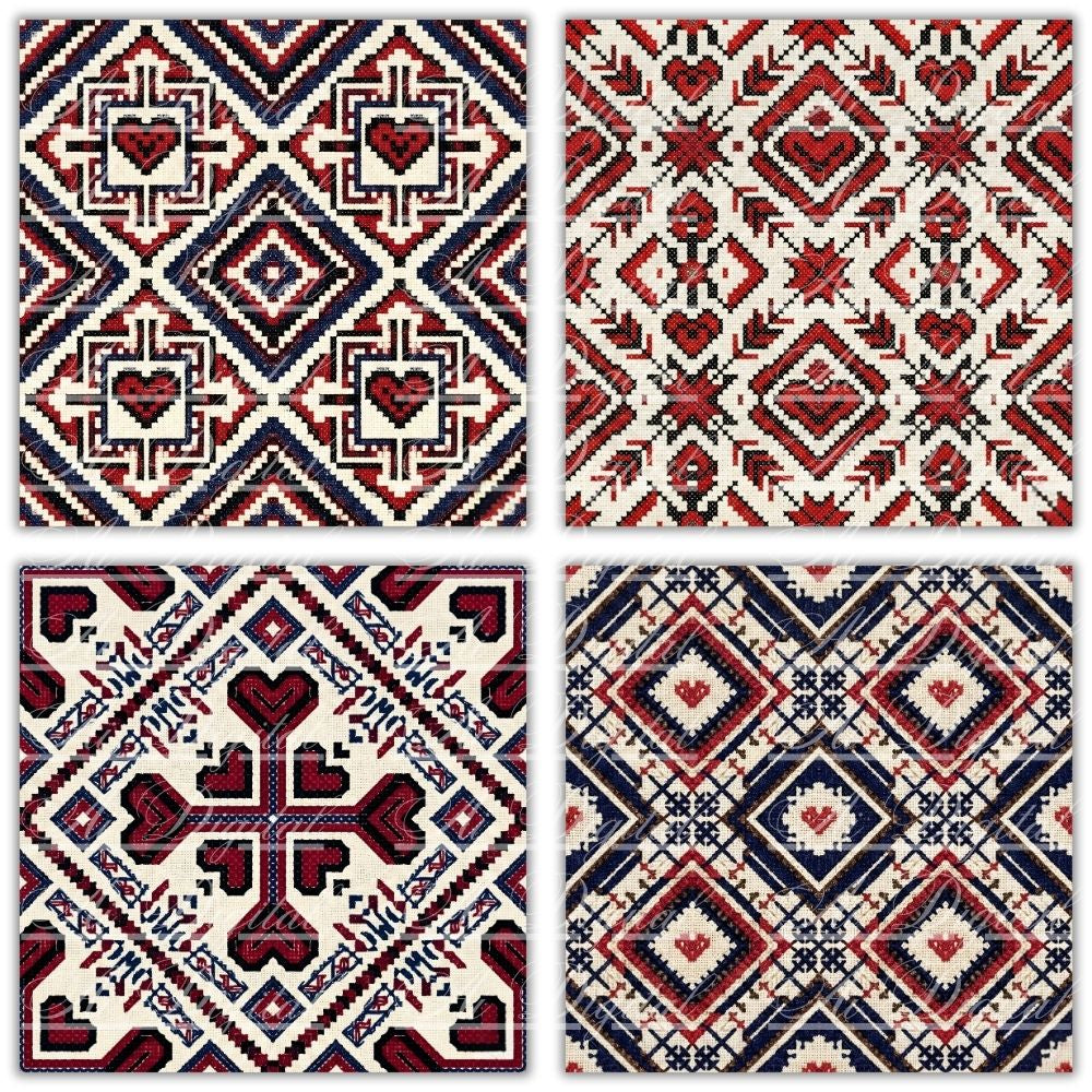 Bulgarian Embroidery Valentine’s Patterns – 33 Digital Papers