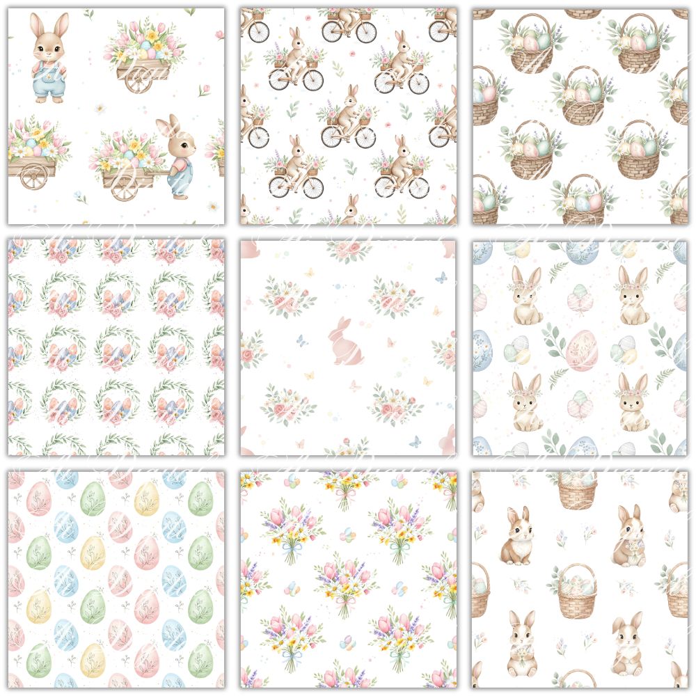 Easter Bunny Clipart Bundle – 106 PNG & 25 Seamless Patterns