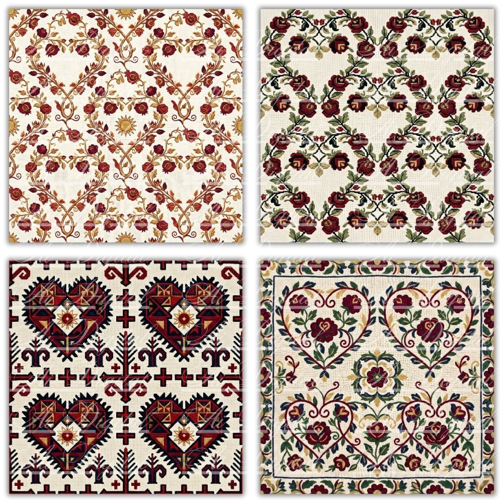 Bulgarian Embroidery Valentine’s Patterns – 33 Digital Papers