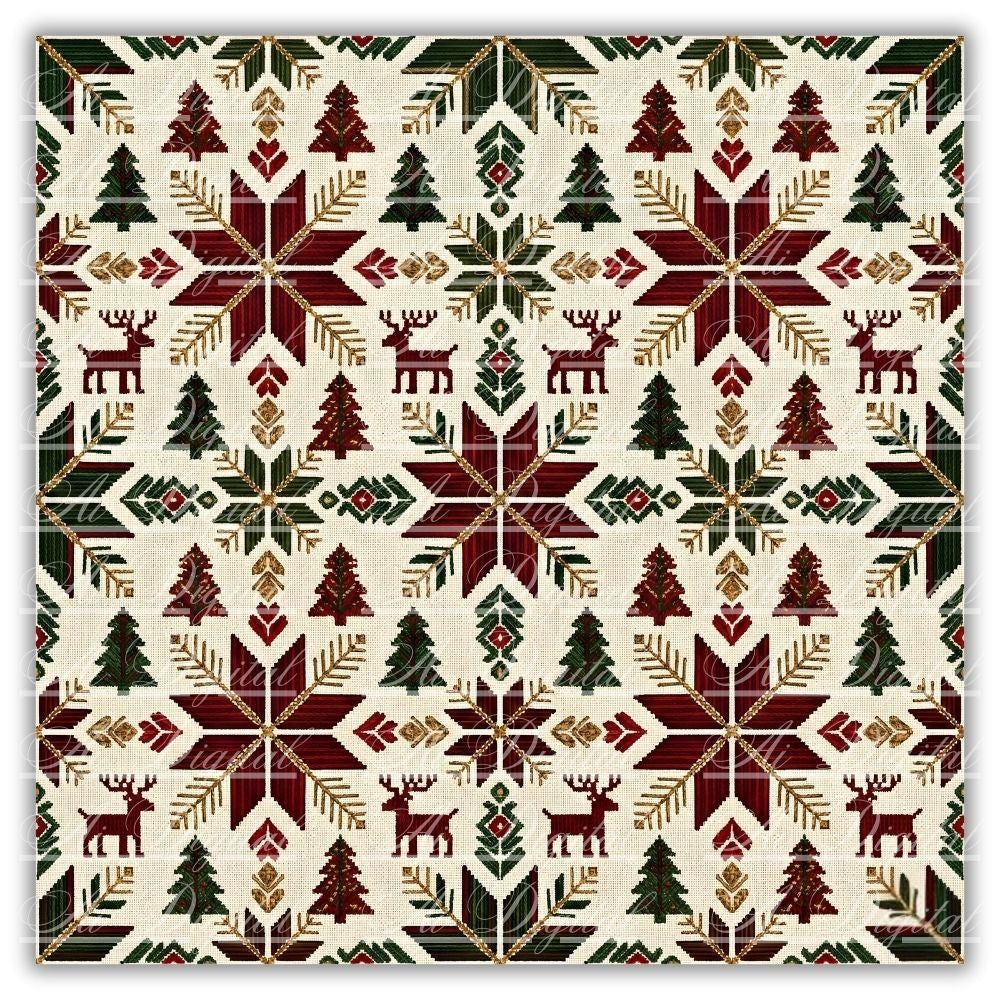 Bulgarian Embroidery Christmas Digital Paper Pack