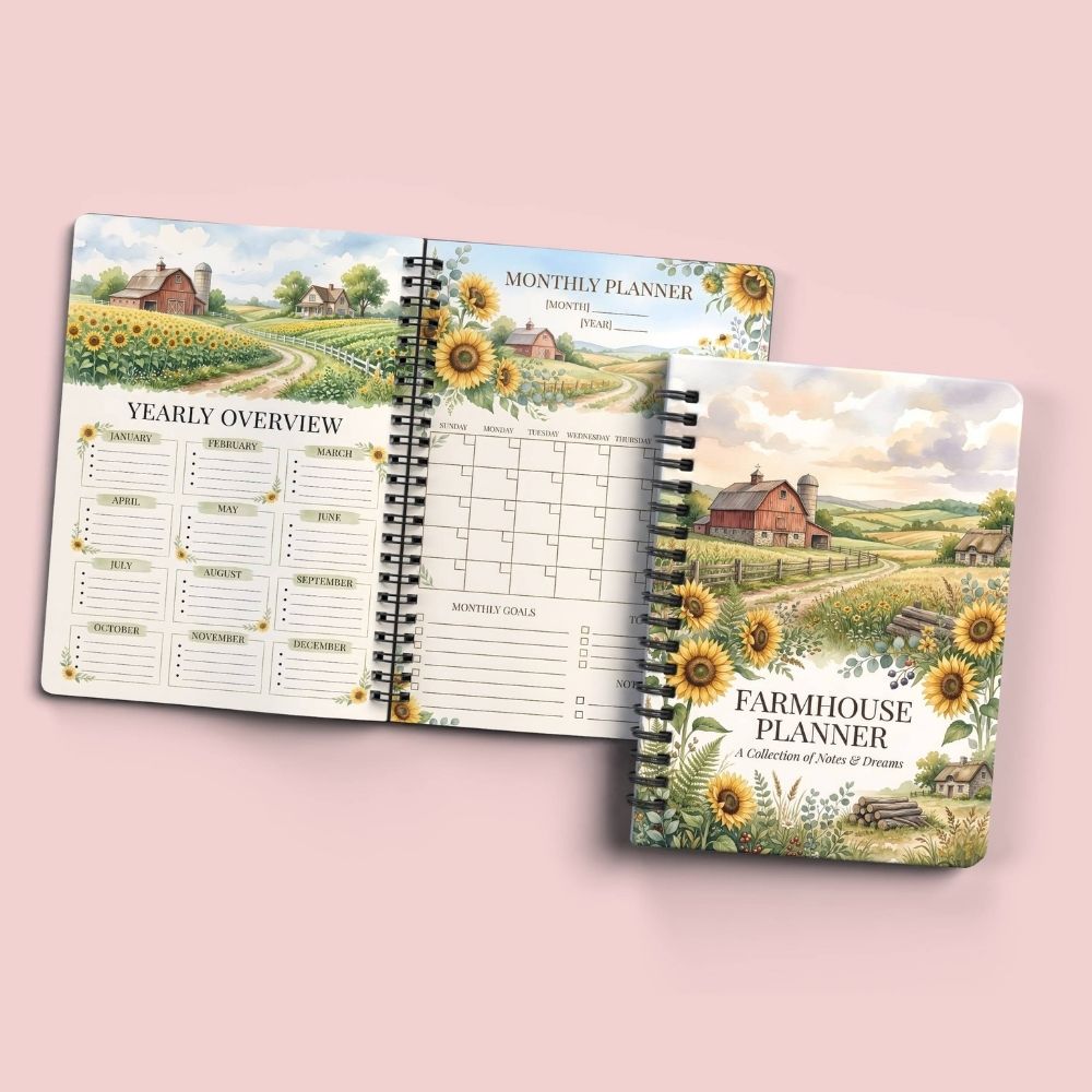 Farmhouse Planner Printable A5 – 50+ Pages, Weekly Daily Meal Garden Budget Planner PDF
