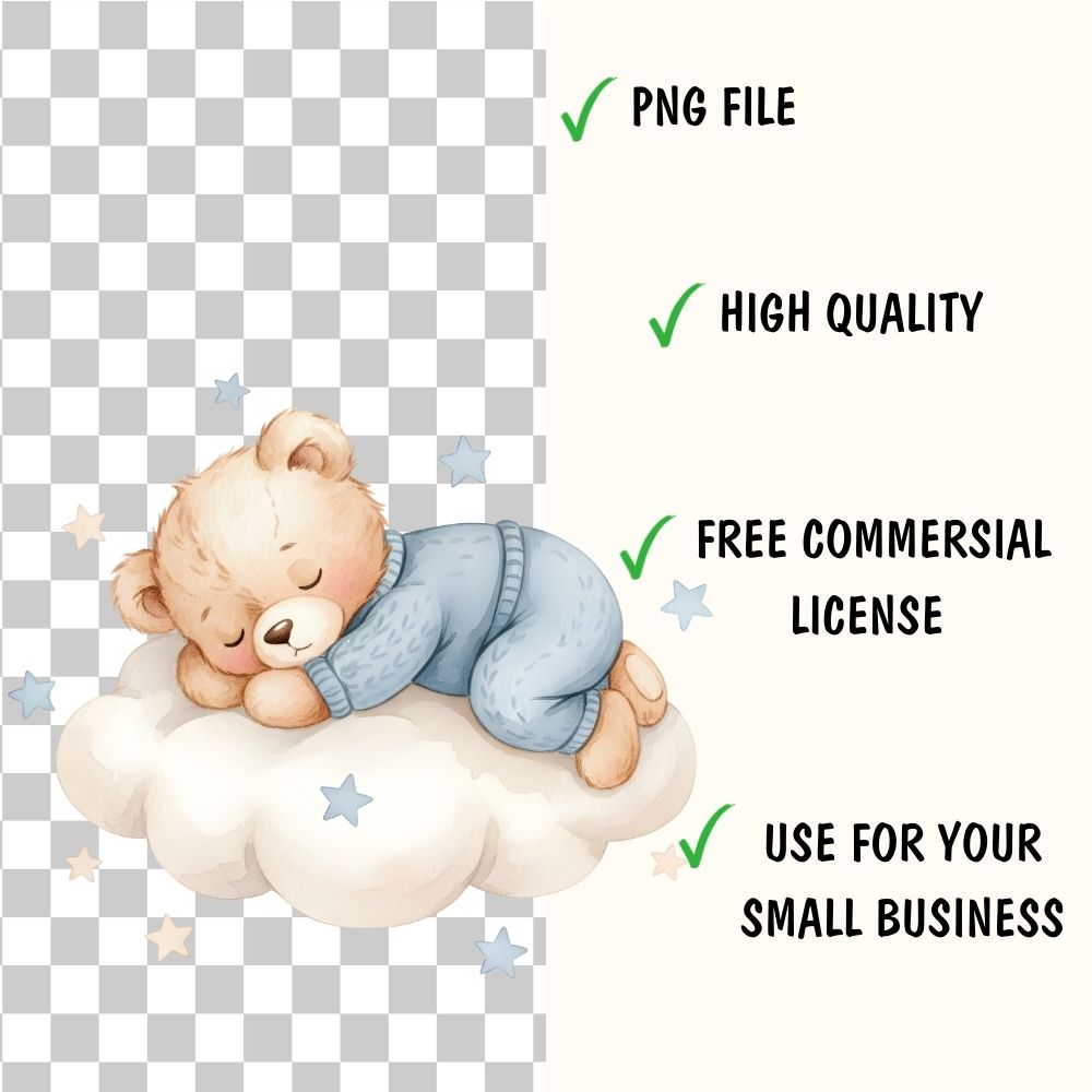 Blue Baby Bear Clipart Bundle 56 png + 20 seamless jpg patterns