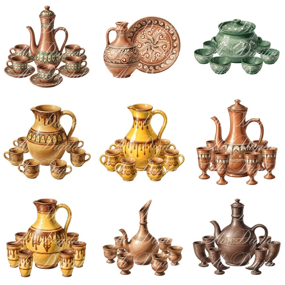 Clay Pottery PNG Clipart Set – 60 Transparent PNG Files (300 DPI)
