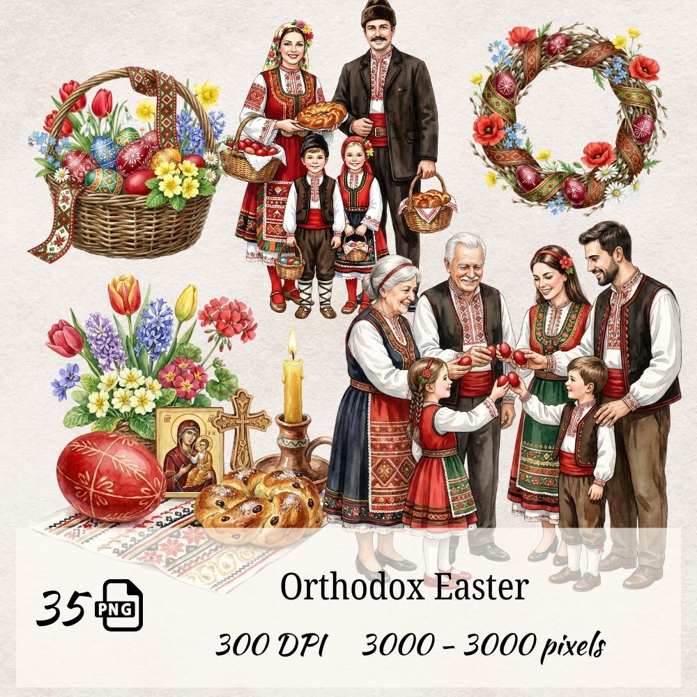 Orthodox Easter Watercolor Clipart Bundle (35 PNG)