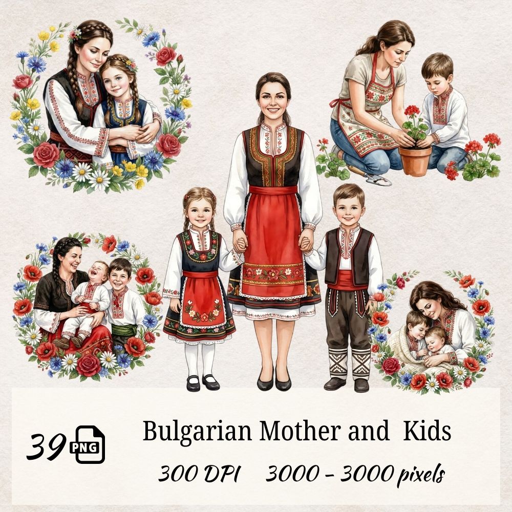 Bulgarian Mother & Kids Clipart Bundle