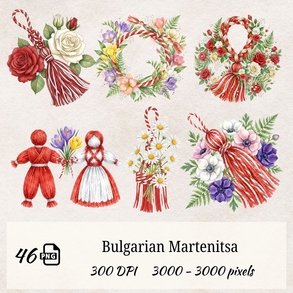 Bulgarian Martenitsa Watercolor Clipart Bundle