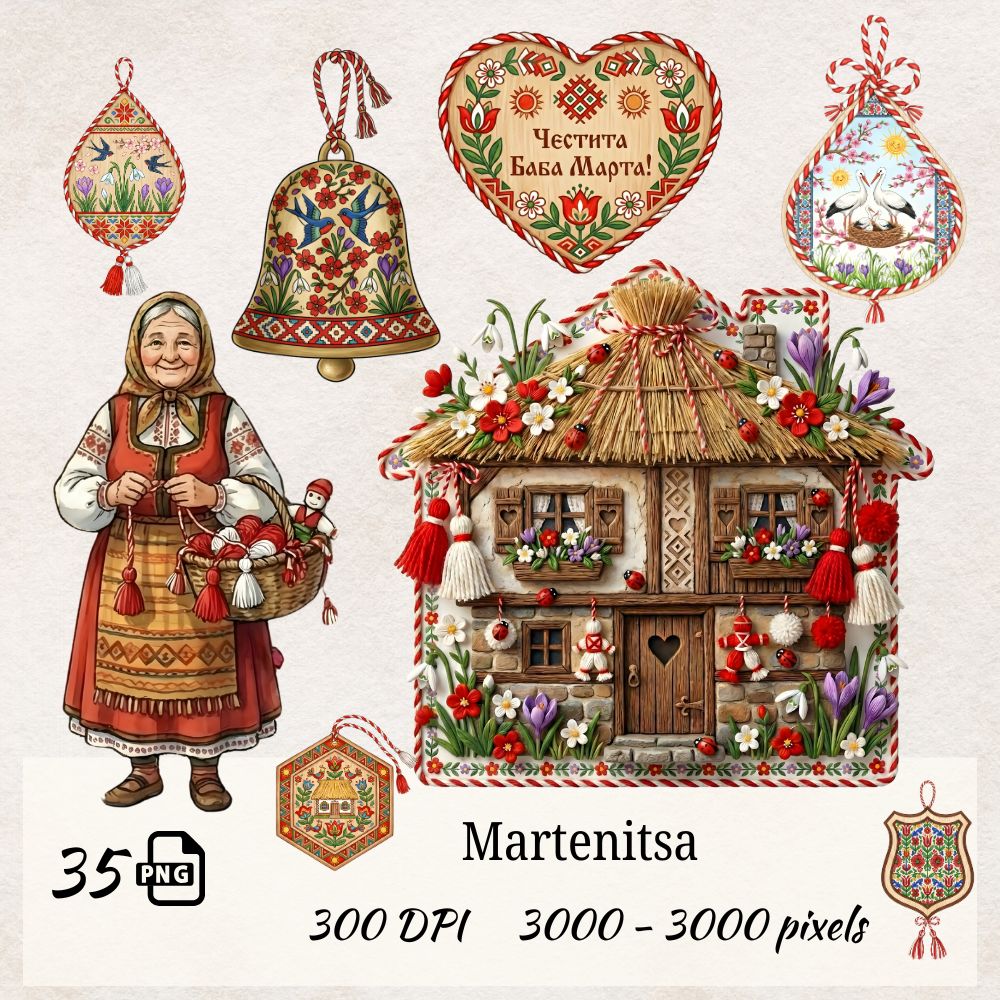 Baba Marta Martenitsa Clipart Bundle (35 PNG, 300 DPI)