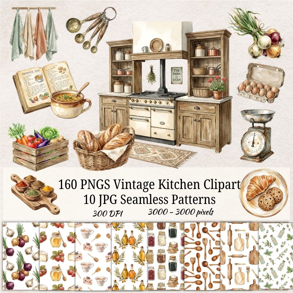 Vintage Kitchen Clipart Bundle
